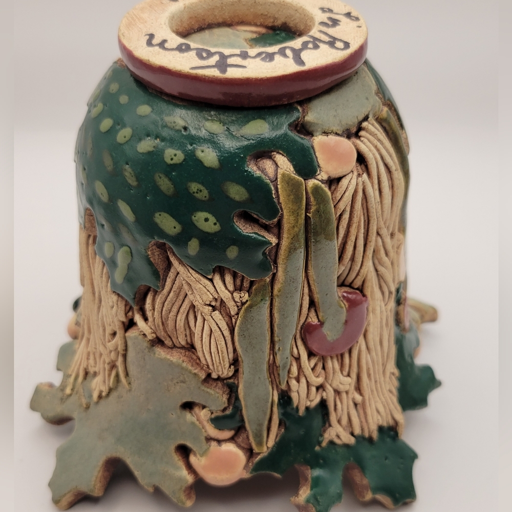 Handmade Art Pottery Candle Holder. Artist Signed. Woodland Design. - Picture 7 of 13
